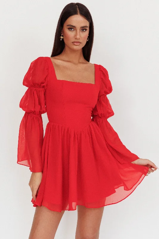 Mini dresses with criss - cross backs for a flirty look Miya Long Sleeve Mini Dress Red Mini dresses with criss - cross backs for a flirty look Miya Long Sleeve Mini Dress Red