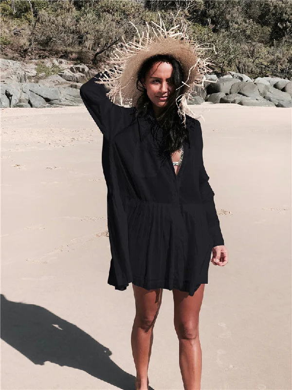 Plaid mini dresses for fall fashion Dodie Cotton Pocketed Puff Sleeve Babydoll Dress - Black Plaid mini dresses for fall fashion Dodie Cotton Pocketed Puff Sleeve Babydoll Dress - Black
