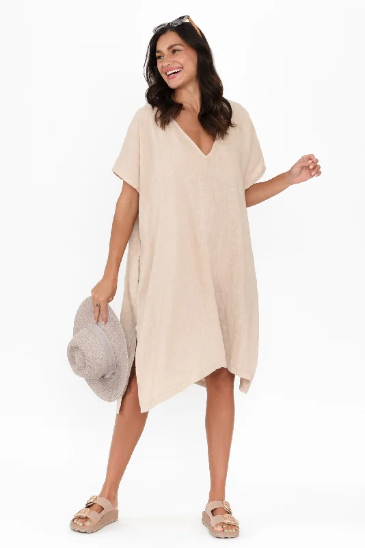 Midi dresses with cotton - blend materials for everyday comfort Oraya Natural Linen Kaftan Midi dresses with cotton - blend materials for everyday comfort Oraya Natural Linen Kaftan