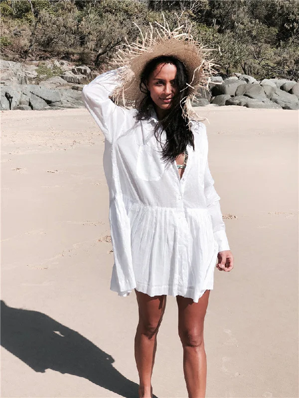 Mini dresses with spaghetti straps for a delicate look Dodie Cotton Pocketed Puff Sleeve Babydoll Dress - White Mini dresses with spaghetti straps for a delicate look Dodie Cotton Pocketed Puff Sleeve Babydoll Dress - White