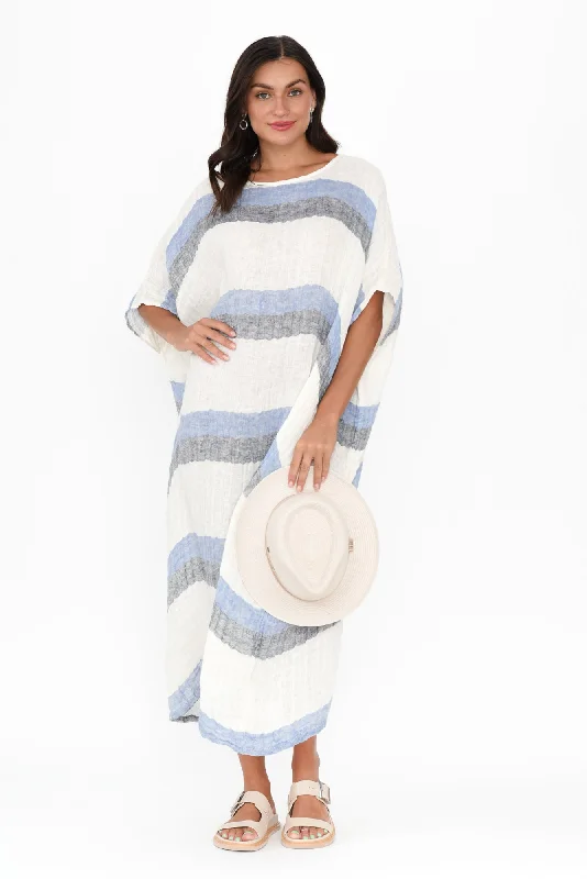 Midi dresses with denim fabric for a casual yet stylish day out Brinley Navy Stripe Linen Dress Midi dresses with denim fabric for a casual yet stylish day out Brinley Navy Stripe Linen Dress