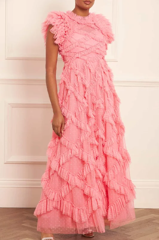 Midi dresses with ribbed textures for a unique and tactile appearance Genevieve Ruffle Gown Midi dresses with ribbed textures for a unique and tactile appearance Genevieve Ruffle Gown