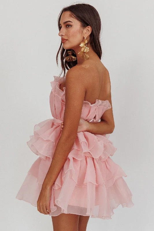 Mini dresses with one - shoulder designs Bon Bon Tiered Chiffon Mini Dress Blush