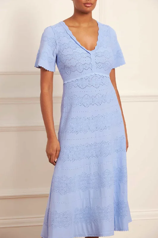 Midi dresses with ruched bodices for a feminine and fitted feel Lace Knit Gown