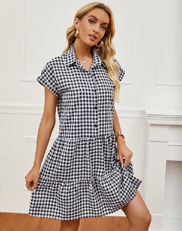 Mini dresses with off - the - shoulder styles Dooley Plaid Button Down Babydoll Dress Mini dresses with off - the - shoulder styles Dooley Plaid Button Down Babydoll Dress