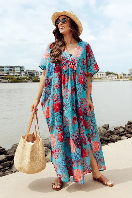 Midi dresses with bow accents for a sweet and charming look Isla Turquoise Sea Cotton Kaftan Midi dresses with bow accents for a sweet and charming look Isla Turquoise Sea Cotton Kaftan