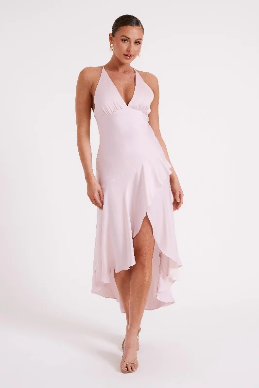 Midi dresses with wrap - around skirts for a customizable fit Casey Satin Midi Dress - Rosewater Midi dresses with wrap - around skirts for a customizable fit Casey Satin Midi Dress - Rosewater