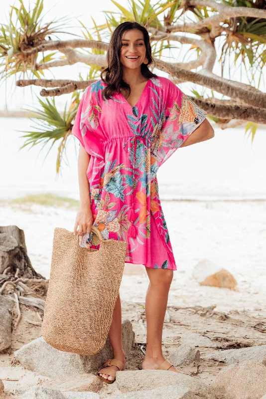 Midi dresses with mesh inserts for a trendy and breathable option Isabel Pink Bird Cotton Kaftan Midi dresses with mesh inserts for a trendy and breathable option Isabel Pink Bird Cotton Kaftan