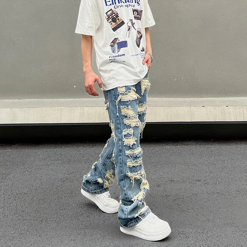 Blue Loose Fit Ripped Jeans