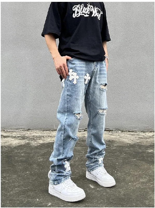 Cross Patch Ripped Jeans