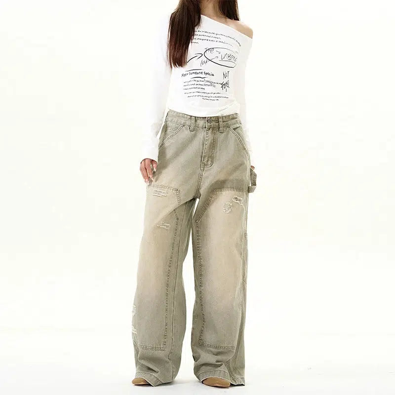Distressed Wide-Leg Jeans