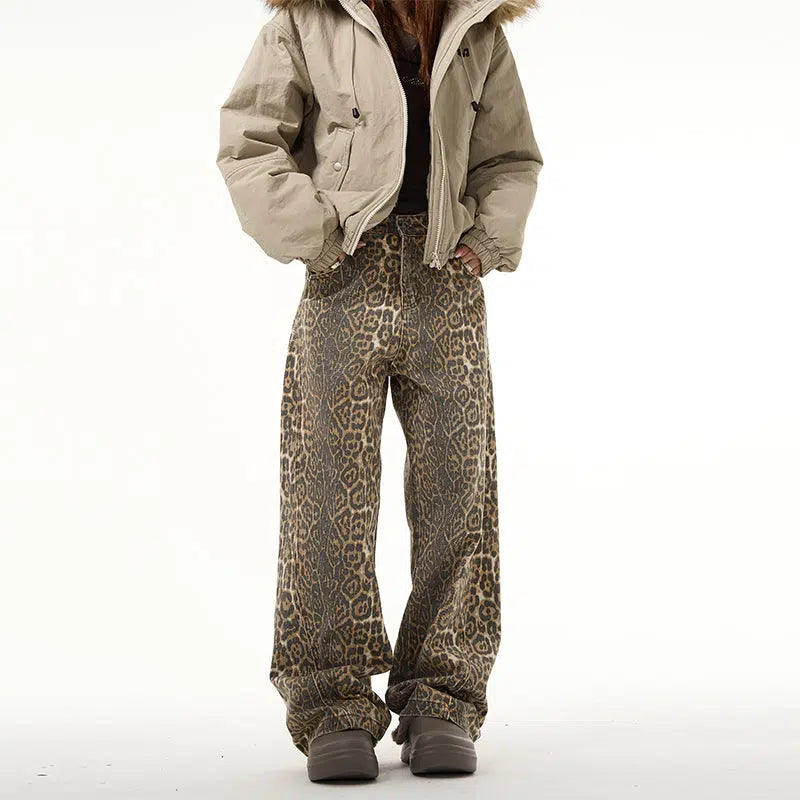 Faded Leopard Print Jeans