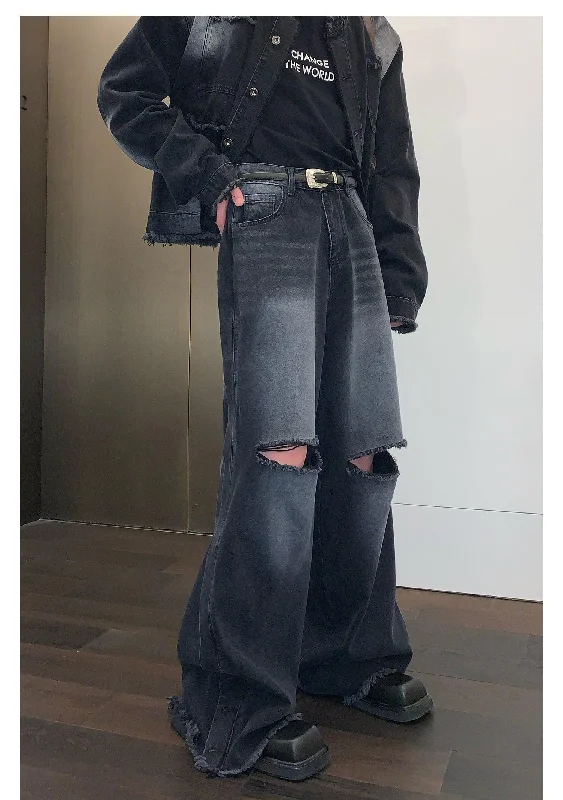 Ripped Side Slit Wide-leg jeans