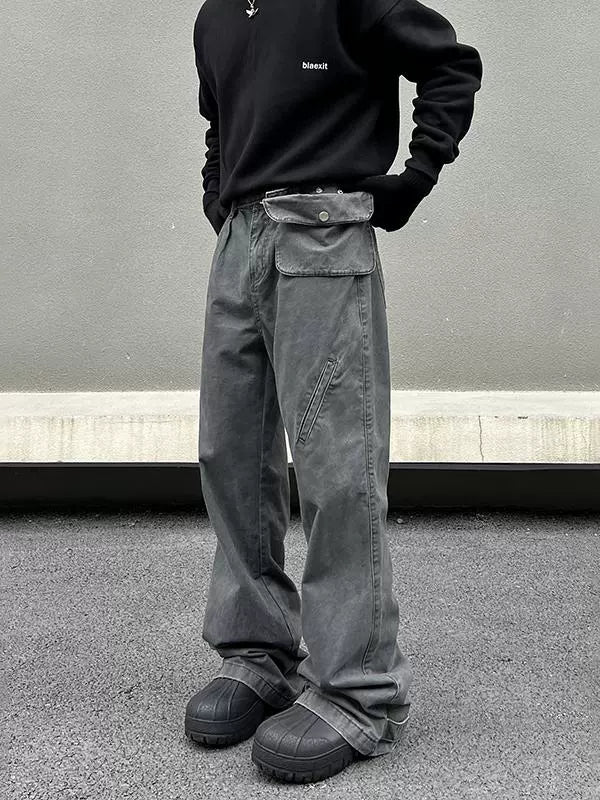 Gray Wide-Leg Cargo Jeans