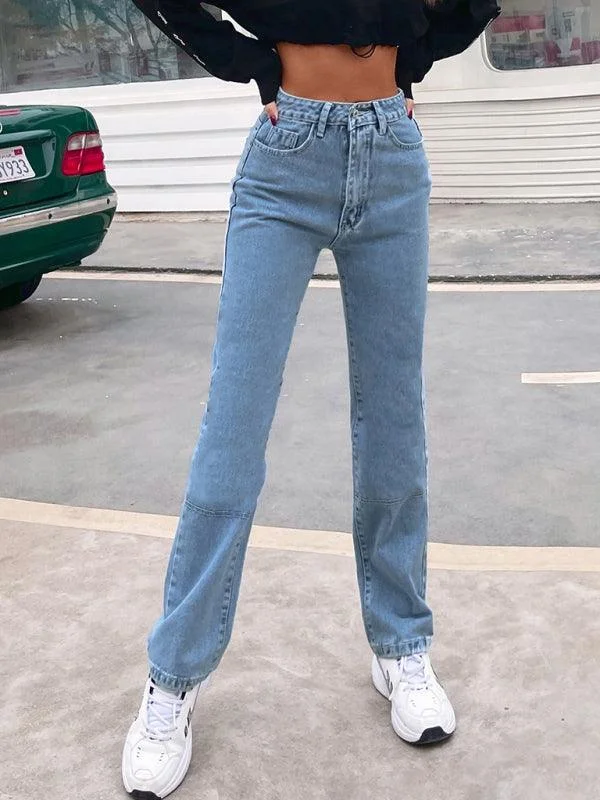 Colored women jeans in vibrant hues like red and yellowWomen Denim Jeans - High Waist Straight-leg