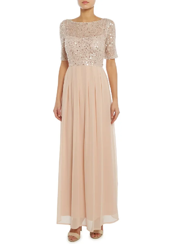 Little Black Women Dress with Sequins for a Glamorous Night OutBlush 3/4 Sleeves Sequins Embellished Maxi Dress Little Black Women Dress with Sequins for a Glamorous Night OutBlush 3/4 Sleeves Sequins Embellished Maxi Dress