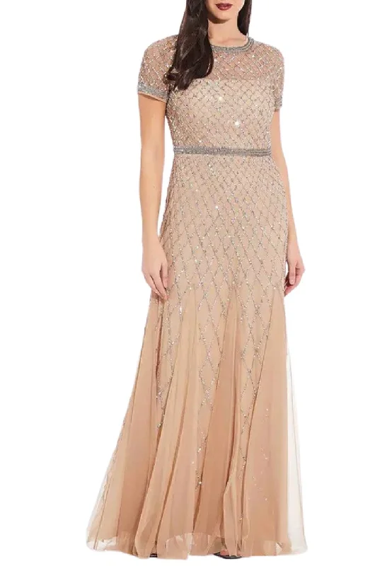 Pleated Women Dress with a Timeless and Elegant TextureChampagne Gold Embellished Short Sleeves Mermaid Gown Pleated Women Dress with a Timeless and Elegant TextureChampagne Gold Embellished Short Sleeves Mermaid Gown