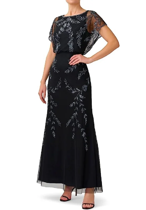 Ruffled Women Dress with Multiple Layers for a Playful and Girly StyleBlack Flutter Sleeves Beaded Blouson Gown Ruffled Women Dress with Multiple Layers for a Playful and Girly StyleBlack Flutter Sleeves Beaded Blouson Gown