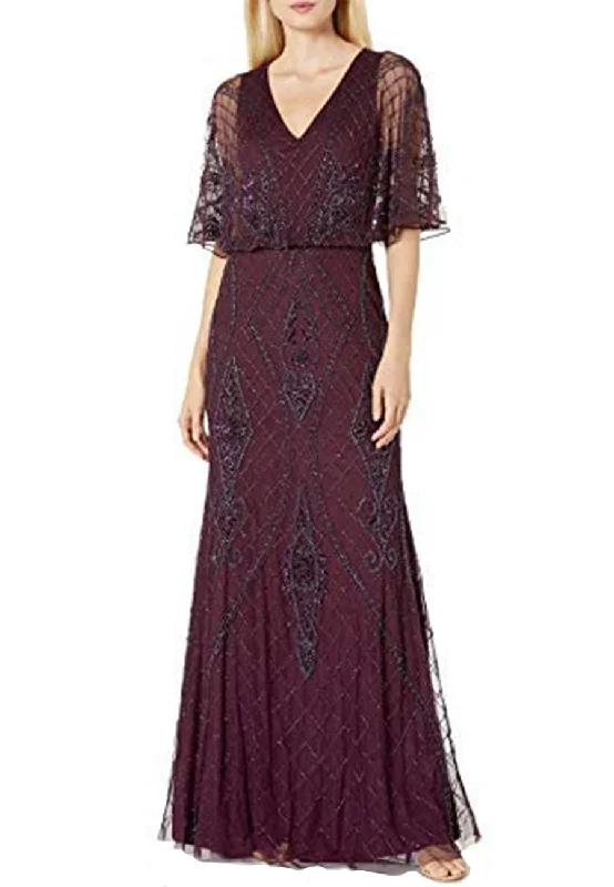 Shift Women Dress with a Simple and Classic Design for Everyday WearBurgundy Flutter Sleeves Beaded Blouson Gown Shift Women Dress with a Simple and Classic Design for Everyday WearBurgundy Flutter Sleeves Beaded Blouson Gown