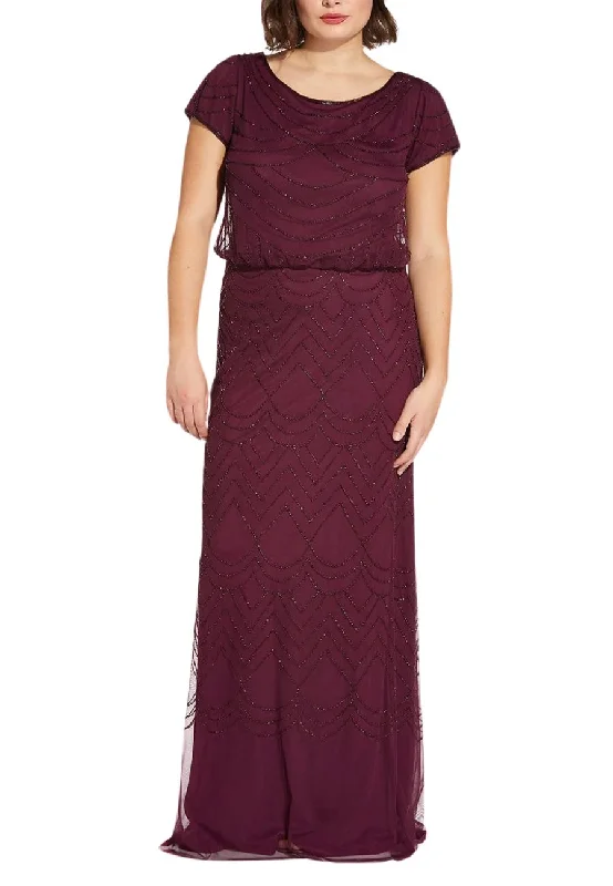 Mini Women Dress with a Short Hem for a Young and Trendy StyleBurgundy Wavy Beaded Blouson Gown