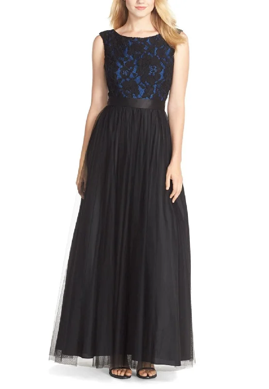 Strapless Women Dress with a Built - in Bra for Comfort and SupportBlack and Blue Overlay Lace Tulle Maxi Dress Strapless Women Dress with a Built - in Bra for Comfort and SupportBlack and Blue Overlay Lace Tulle Maxi Dress