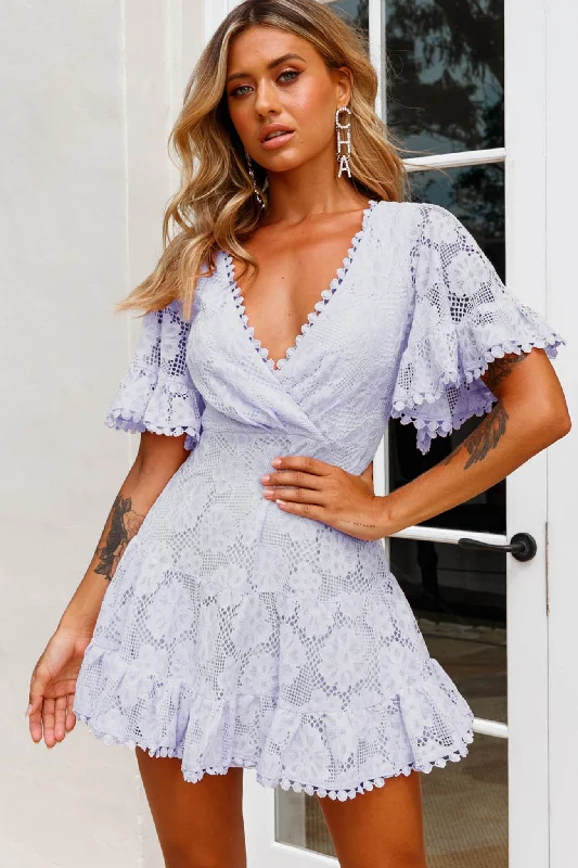 Sheath Women Dress with a Tailored Fit for a Professional LookAlaia Short Fluted Sleeve Crochet Lace Dress Lavender Sheath Women Dress with a Tailored Fit for a Professional LookAlaia Short Fluted Sleeve Crochet Lace Dress Lavender