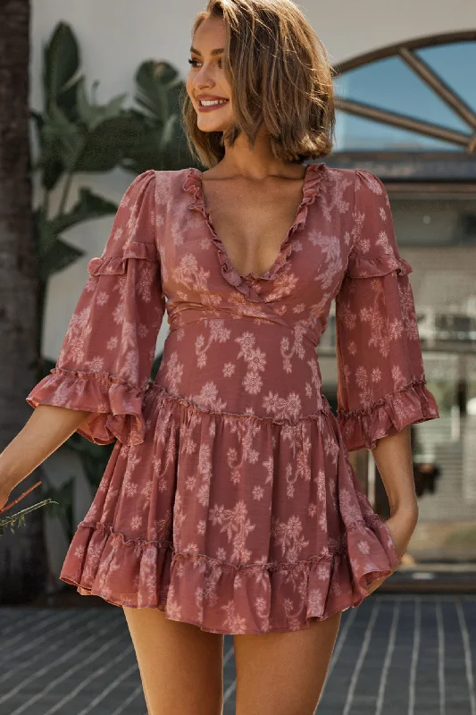 Sleeveless Women Dress in Bright Colors for Summer PartiesAlbany Lace Up Back Frill Dress Flower Print Rose Sleeveless Women Dress in Bright Colors for Summer PartiesAlbany Lace Up Back Frill Dress Flower Print Rose
