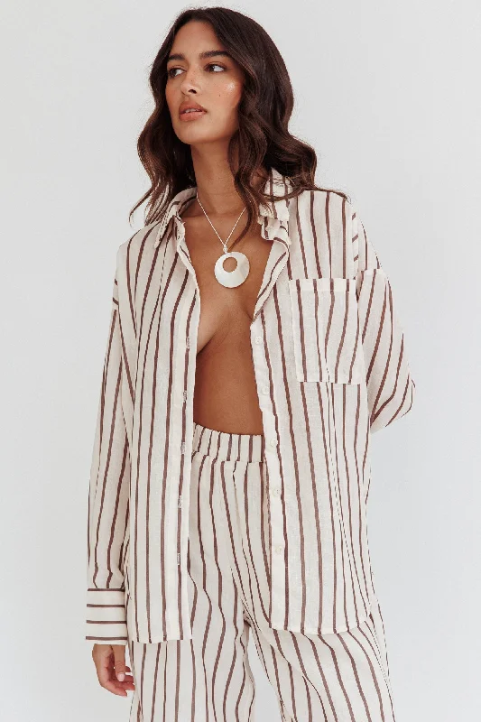 Long - Sleeve Women Dress in Velvet for a Luxurious Winter LookAlex Long Sleeve Shirt Stripe Latte Long - Sleeve Women Dress in Velvet for a Luxurious Winter LookAlex Long Sleeve Shirt Stripe Latte