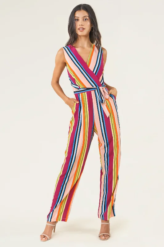 Polyester women jumpsuits for easy - care and durable everyday wearAndee Striped Surplice Jumpsuit Polyester women jumpsuits for easy - care and durable everyday wearAndee Striped Surplice Jumpsuit