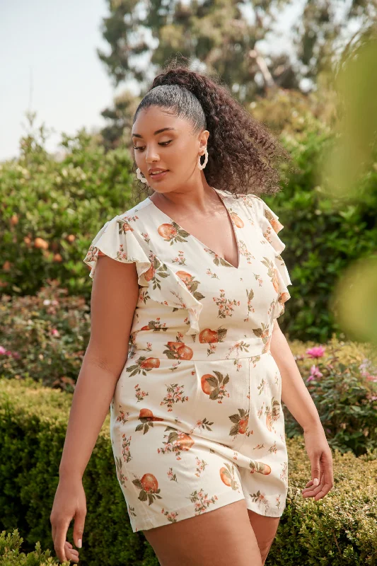 Women jumpsuits with pom - pom trims for a playful and festive lookArancia Ruffle Shoulder Romper Curve Women jumpsuits with pom - pom trims for a playful and festive lookArancia Ruffle Shoulder Romper Curve