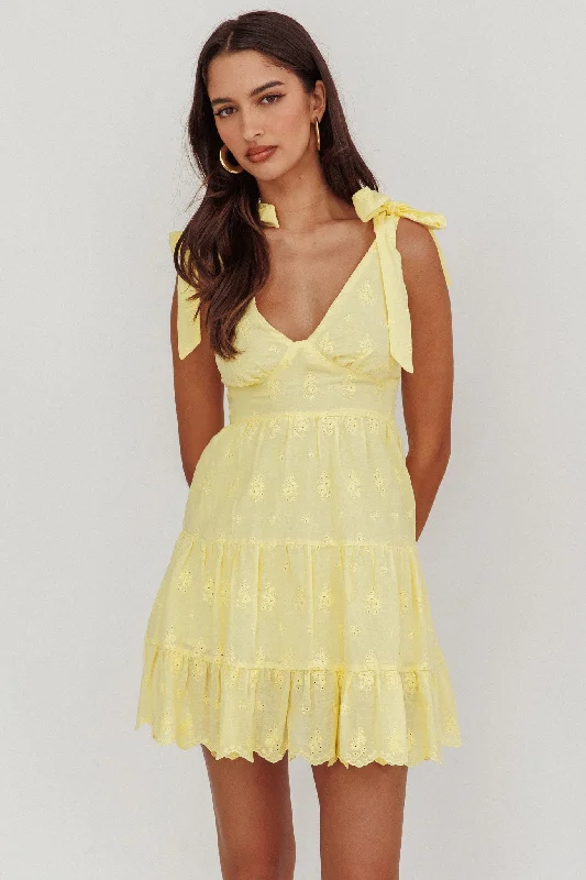 Printed Abstract Women Dress for a Modern and Artistic AppealArdent Tied Shoulder Mini Dress Lemon Printed Abstract Women Dress for a Modern and Artistic AppealArdent Tied Shoulder Mini Dress Lemon