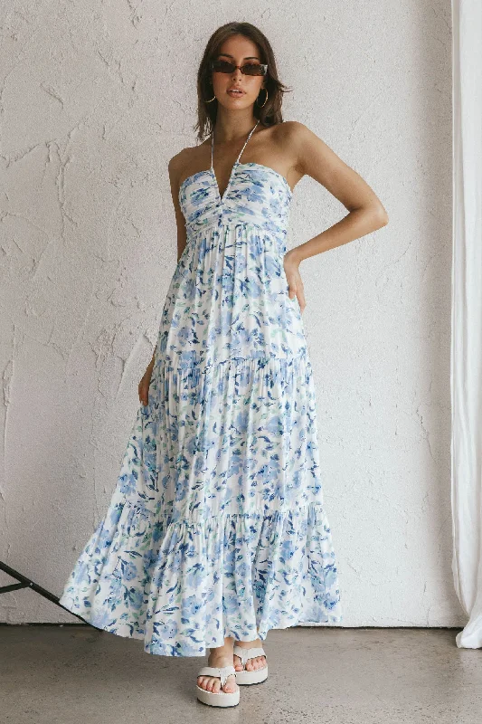 Halter Neck Women Dress to Show Off the Shoulders and NecklineAsiah Halterneck Maxi Dress Floral Blue Halter Neck Women Dress to Show Off the Shoulders and NecklineAsiah Halterneck Maxi Dress Floral Blue