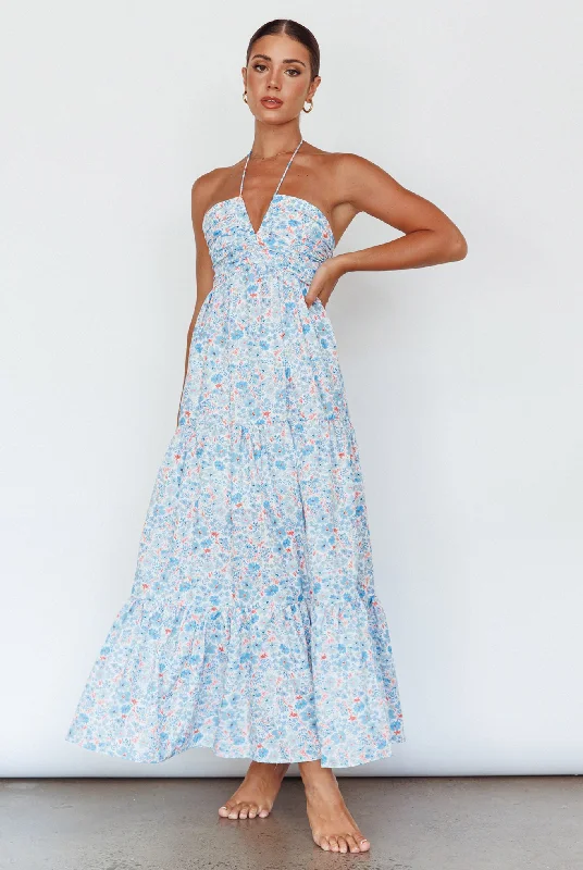 Halter Neck Women Dress to Show Off the Shoulders and NecklineAsiah Halterneck Maxi Dress Flowers Blue Halter Neck Women Dress to Show Off the Shoulders and NecklineAsiah Halterneck Maxi Dress Flowers Blue
