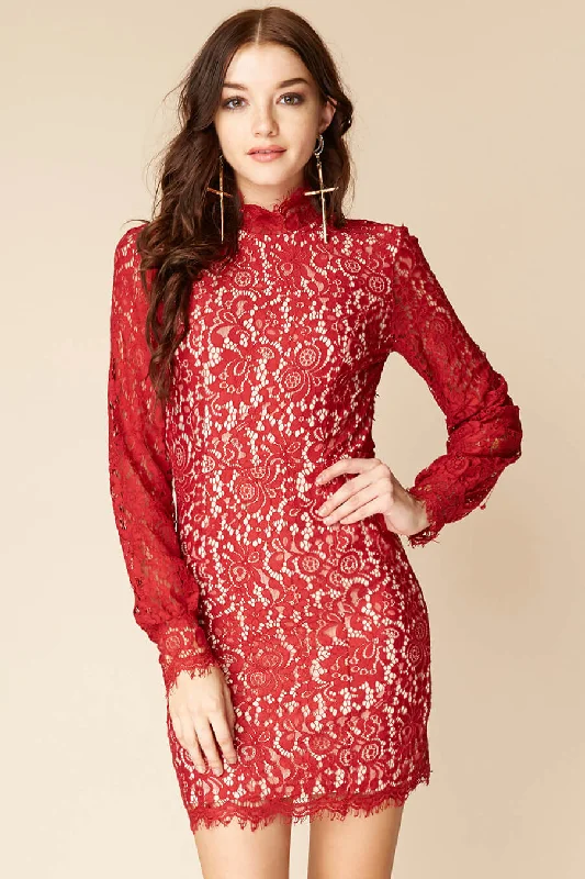 Mermaid - Style Women Dress with a Fitted Silhouette for Special OccasionsBecka Lace Dress Berry Mermaid - Style Women Dress with a Fitted Silhouette for Special OccasionsBecka Lace Dress Berry