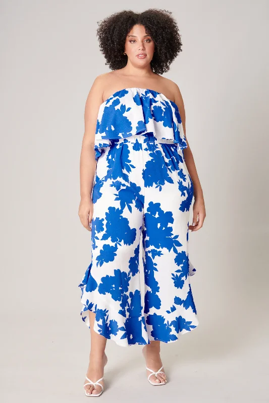Women jumpsuits with a ruched bodice for a more feminine and form - fitting appearanceCalypso Floral Lanah Strapless Ruffle Jumpsuit Curve Women jumpsuits with a ruched bodice for a more feminine and form - fitting appearanceCalypso Floral Lanah Strapless Ruffle Jumpsuit Curve