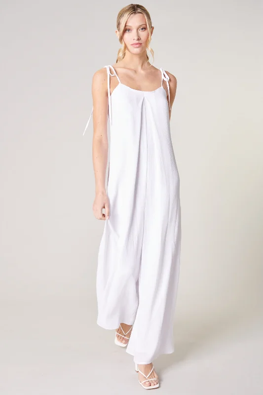 Women jumpsuits with a criss - cross back for a flirty and eye - catching detailCatch A Breeze Wide Leg Tie Strap Jumpsuit