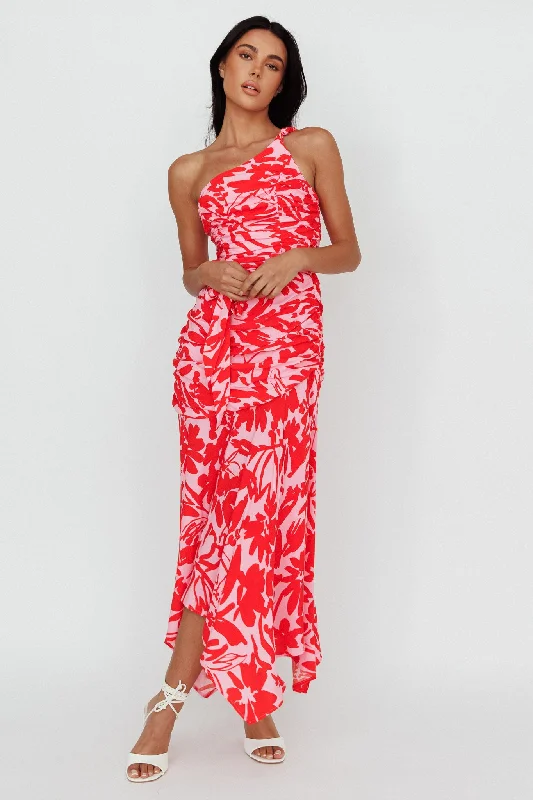 Halter Neck Women Dress to Show Off the Shoulders and NecklineChandler One-Shoulder Ruched Midi Dress Pink Halter Neck Women Dress to Show Off the Shoulders and NecklineChandler One-Shoulder Ruched Midi Dress Pink