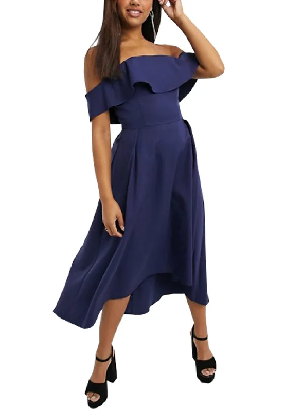 Strapless Women Dress with a Built - in Bra for Comfort and SupportNavy Wanda Off Shoulder High Low Dress Strapless Women Dress with a Built - in Bra for Comfort and SupportNavy Wanda Off Shoulder High Low Dress