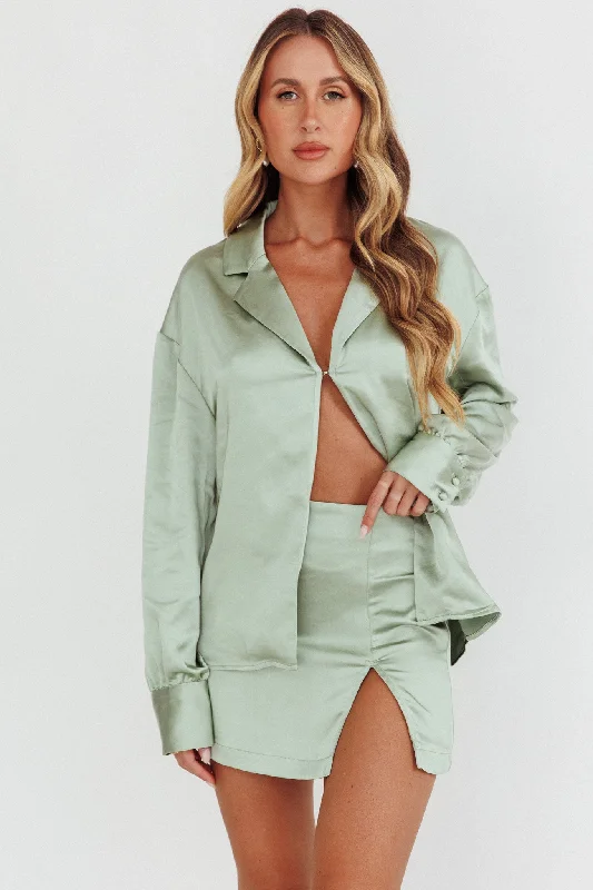 Wrap - Style Women Dress with Adjustable Fit for All Body TypesCoco Satin Mini Skirt Sage Wrap - Style Women Dress with Adjustable Fit for All Body TypesCoco Satin Mini Skirt Sage