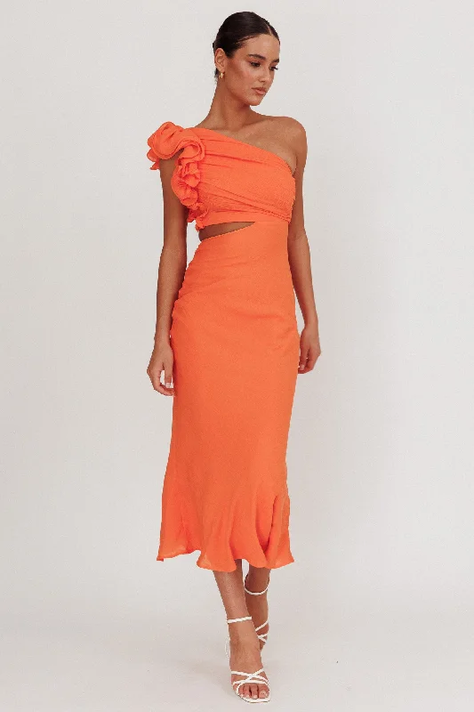 Sleeveless Women Dress in Bright Colors for Summer PartiesDeanna One-Shoulder Ruffle Maxi Dress Orange Sleeveless Women Dress in Bright Colors for Summer PartiesDeanna One-Shoulder Ruffle Maxi Dress Orange