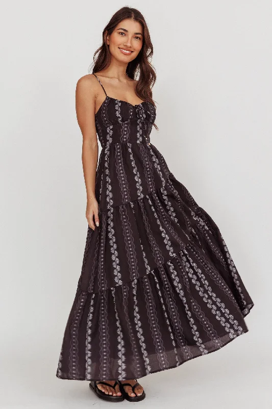 Printed Abstract Women Dress for a Modern and Artistic AppealDoe Tied Bust Maxi Dress Black Printed Abstract Women Dress for a Modern and Artistic AppealDoe Tied Bust Maxi Dress Black