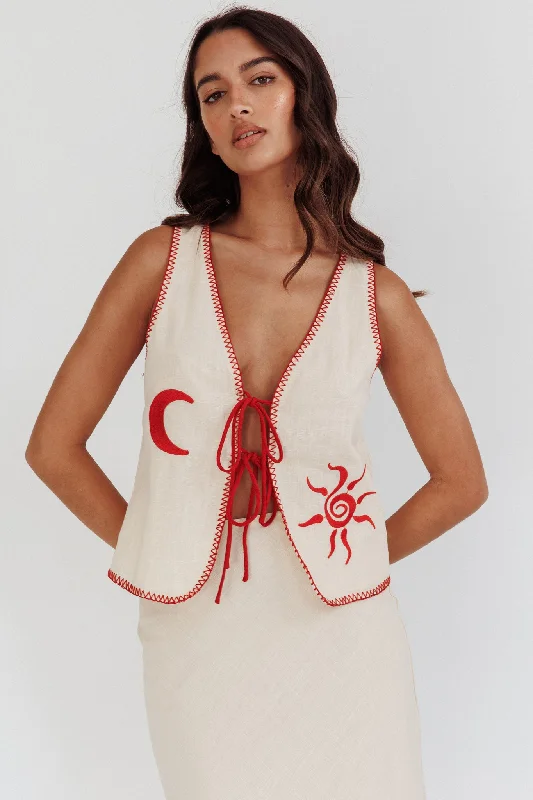 Backless Women Dress for a Sexy and Alluring Look at Evening EventsDose Of Sunshine Blanket Stitch Vest Top Beige