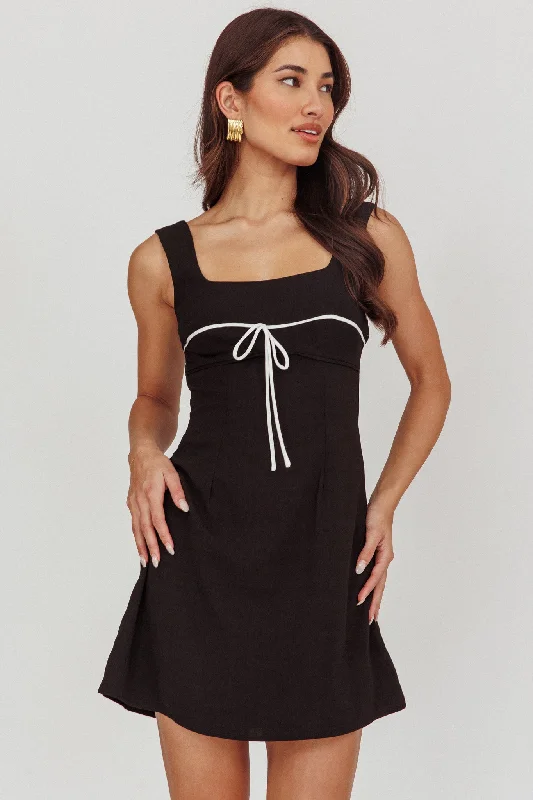Lace - Embellished Women Dress for an Elegant and Sophisticated AppearanceDoves Contrast Bow Mini Dress Black Lace - Embellished Women Dress for an Elegant and Sophisticated AppearanceDoves Contrast Bow Mini Dress Black