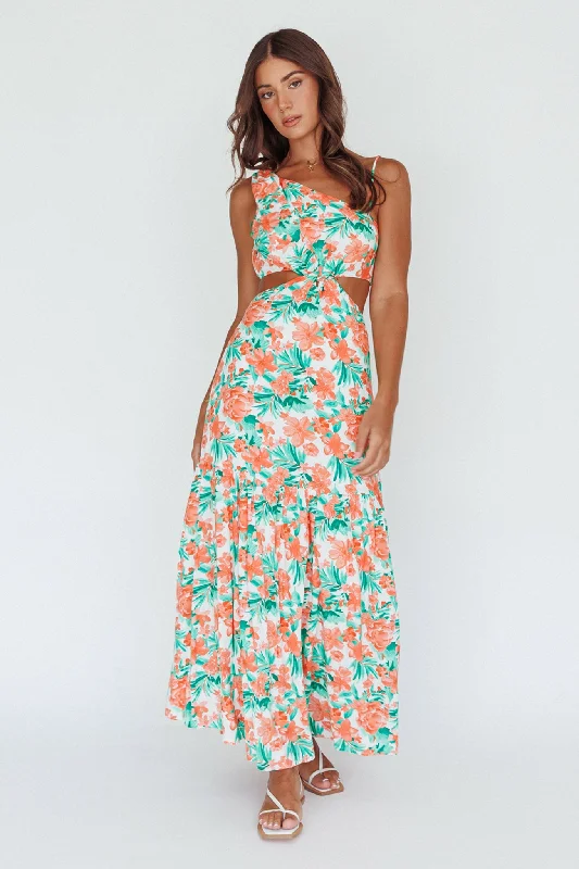 Shift Women Dress with a Simple and Classic Design for Everyday WearEvening Breeze Cut-Out Waist Maxi Dress Floral Orange Shift Women Dress with a Simple and Classic Design for Everyday WearEvening Breeze Cut-Out Waist Maxi Dress Floral Orange