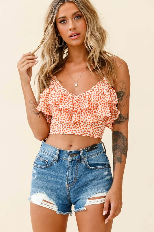 Backless Women Dress for a Sexy and Alluring Look at Evening EventsFlorida Keys Layered Ruffle Crop Top Printed Beige/Red