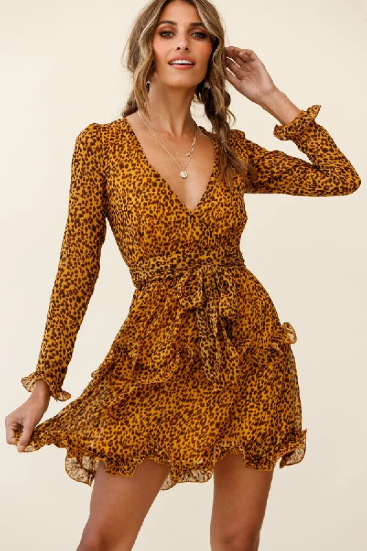 Shift Women Dress with a Simple and Classic Design for Everyday WearGreta Tiered Ruffle Chiffon Dress Animal Print Mustard Shift Women Dress with a Simple and Classic Design for Everyday WearGreta Tiered Ruffle Chiffon Dress Animal Print Mustard