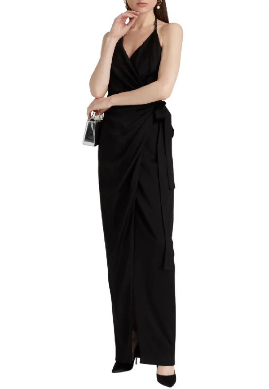 Wrap - Style Women Dress with Adjustable Fit for All Body TypesBlack Celia Pleated Satin Halter-neck Gown Wrap - Style Women Dress with Adjustable Fit for All Body TypesBlack Celia Pleated Satin Halter-neck Gown