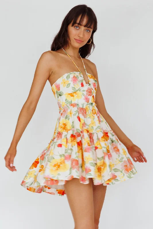 Ruffled Women Dress with Multiple Layers for a Playful and Girly StyleHorizons Frill Trim Mini Dress Floral Yellow Ruffled Women Dress with Multiple Layers for a Playful and Girly StyleHorizons Frill Trim Mini Dress Floral Yellow