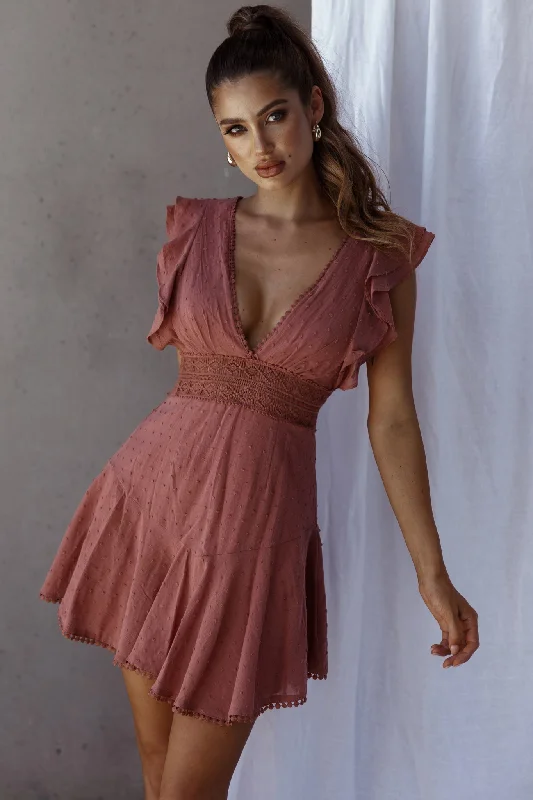 Empire Waist Women Dress to Accentuate the Bust and Conceal the WaistIdyllwild Ruffle Shoulder Mini Dress Rose Empire Waist Women Dress to Accentuate the Bust and Conceal the WaistIdyllwild Ruffle Shoulder Mini Dress Rose