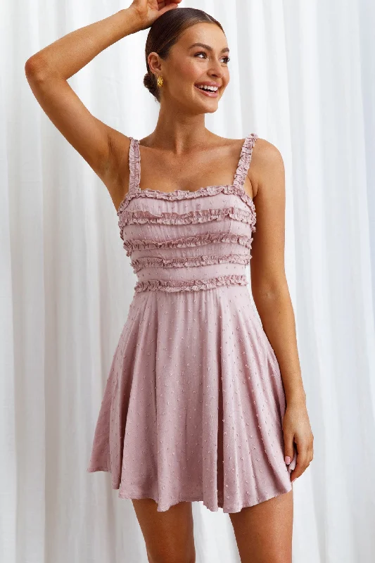 Backless Women Dress for a Sexy and Alluring Look at Evening EventsIllia Frill Trim Textured Dress Mauve Backless Women Dress for a Sexy and Alluring Look at Evening EventsIllia Frill Trim Textured Dress Mauve